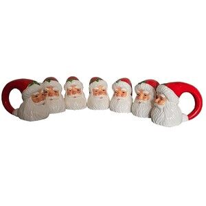 Santa Napkin Ring Set of 7 Santa Face Figurine Christmas Tableware Christmas Vtg